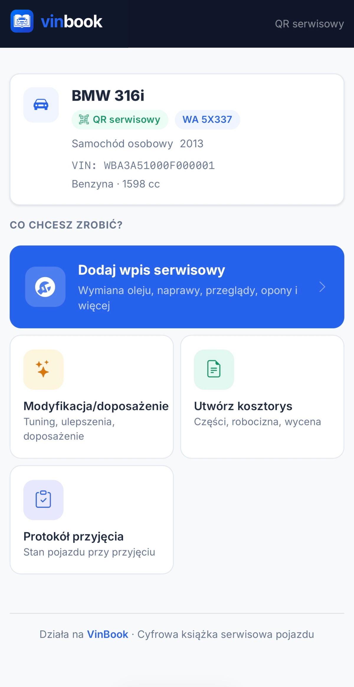 Public QR view — vehicle history for mechanic or buyer